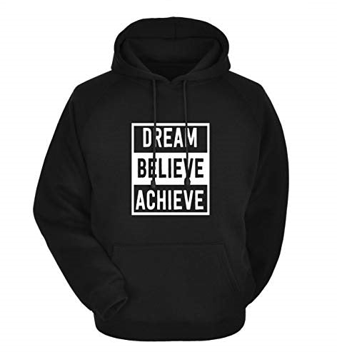 Printed Cotton Hoodies Unisex Regular Fit Dream Believe Achieve S  Black