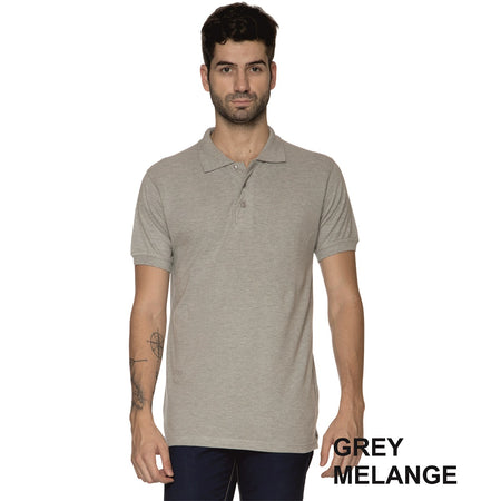 Men Grey Melange Solid Polo Collar T-Shirts