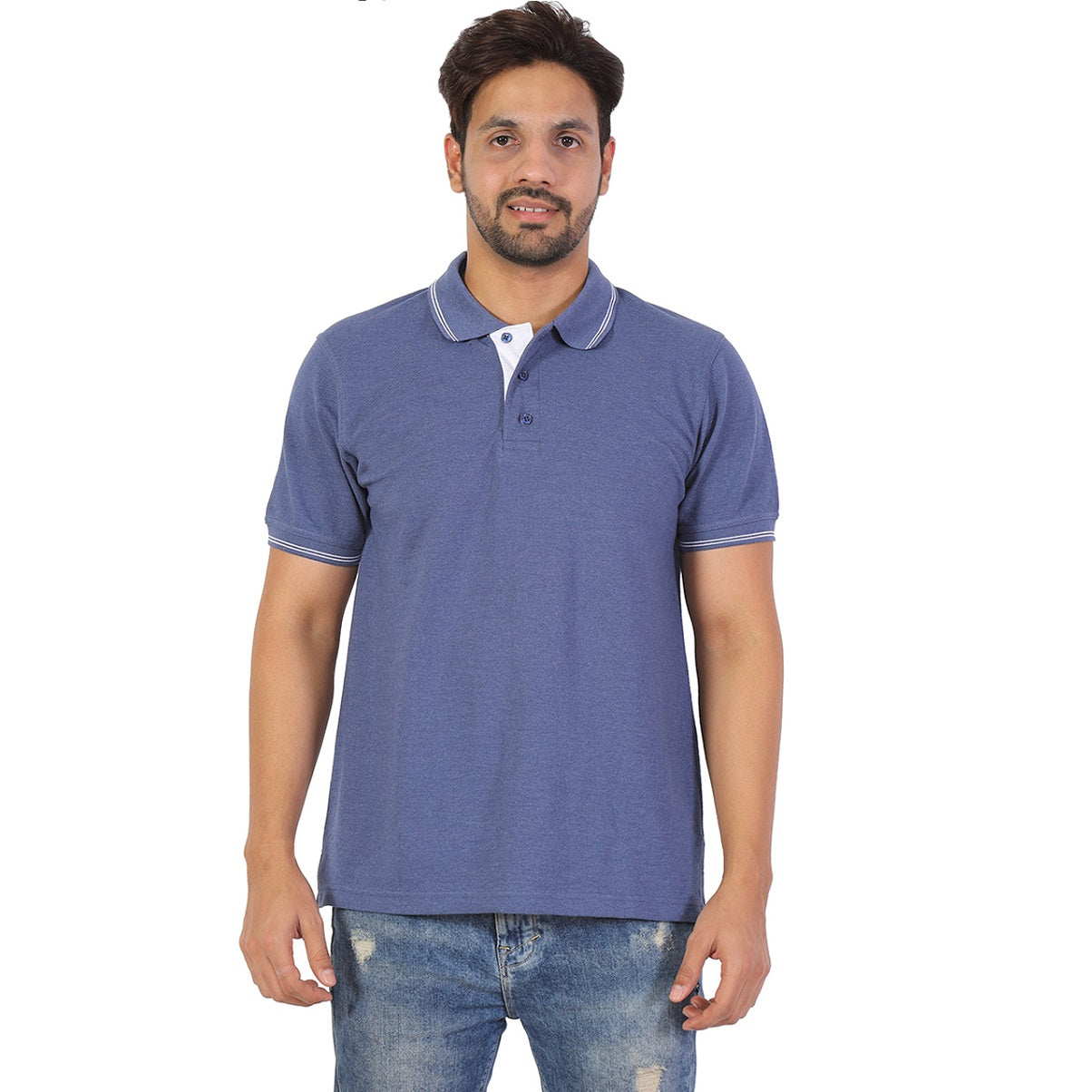 Ruffty Cotton Men's Denim Collar Tshirt With Tipping Buy Online In