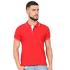Ruffty Cotton Men Red Collar T-Shirts With Tipping