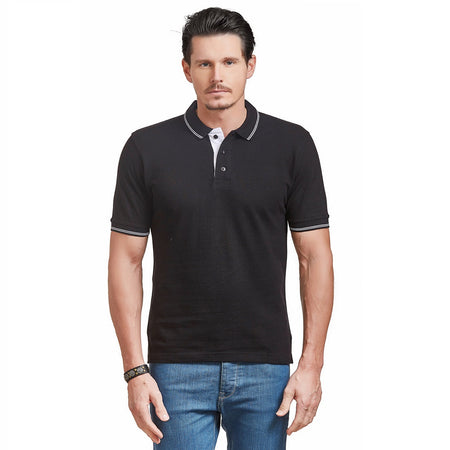 Ruffty Cotton Men Black Collar T-Shirts With Tipping